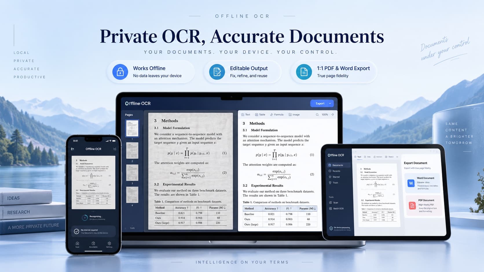 Offline OCR overview on phone, desktop and tablet