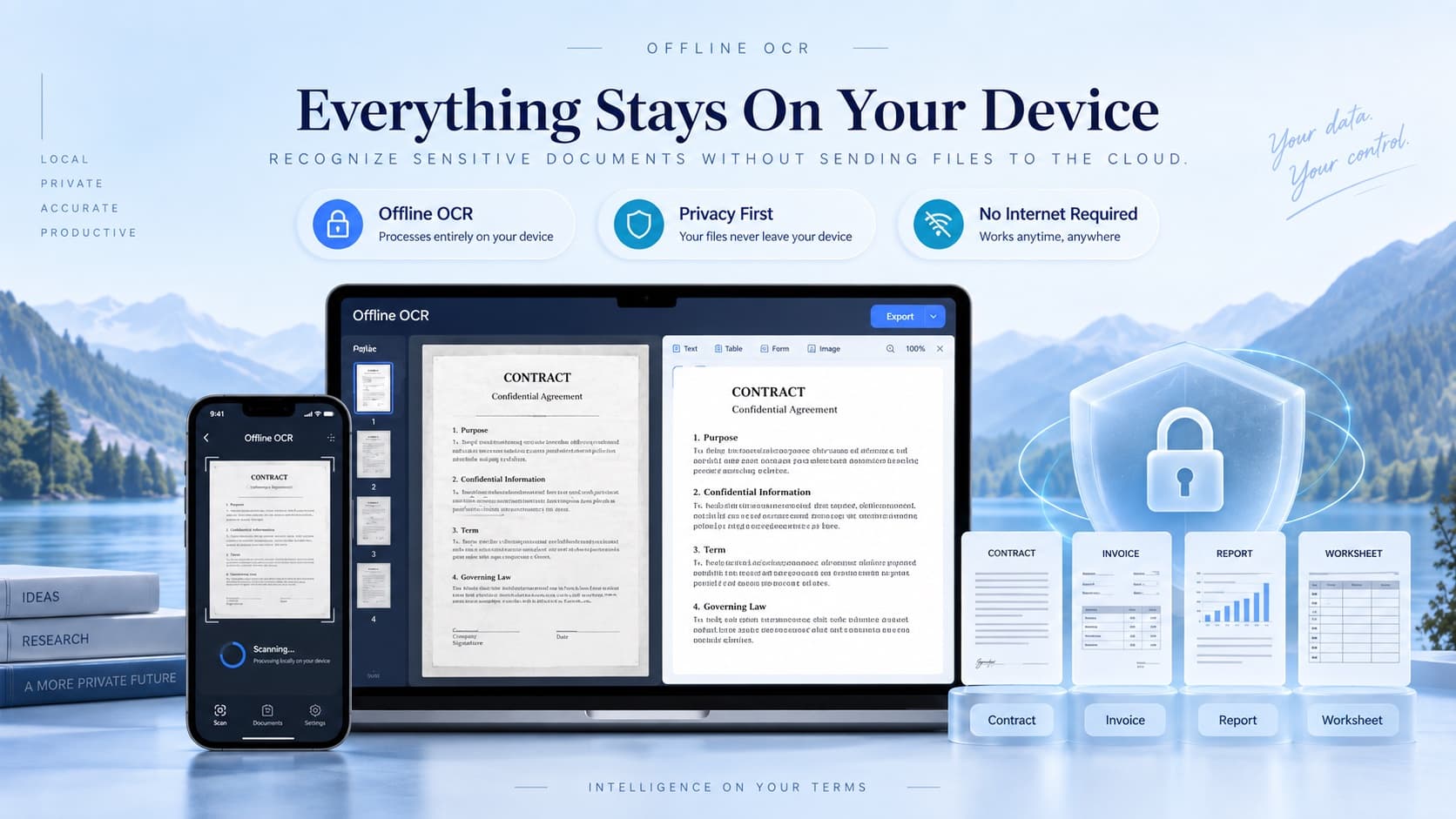 On-device OCR illustration with a privacy shield