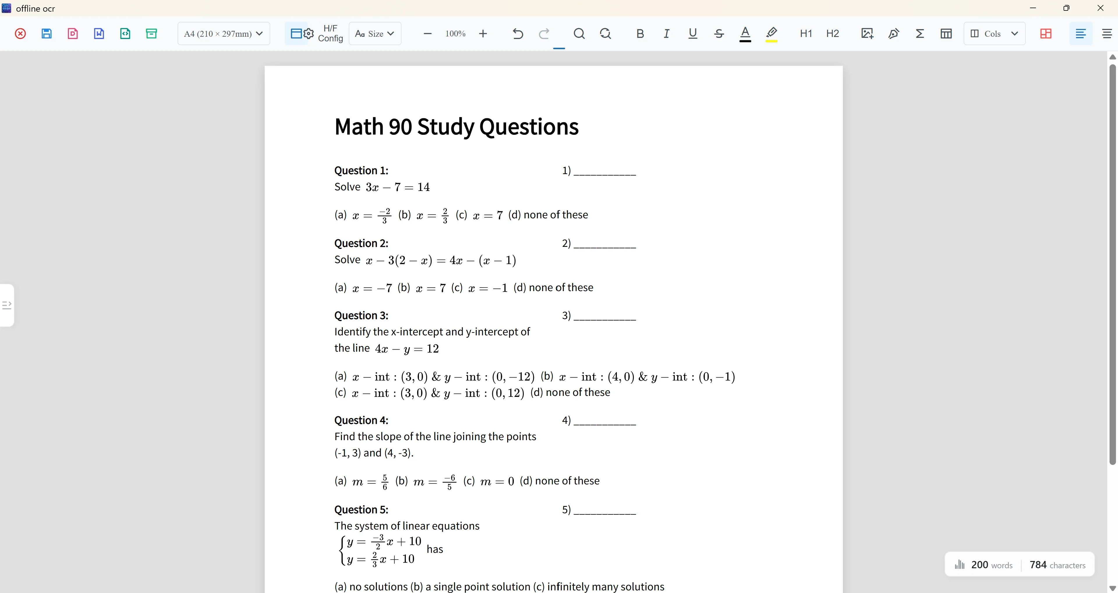 数学试卷 OCR 编辑器保留页面版面结构